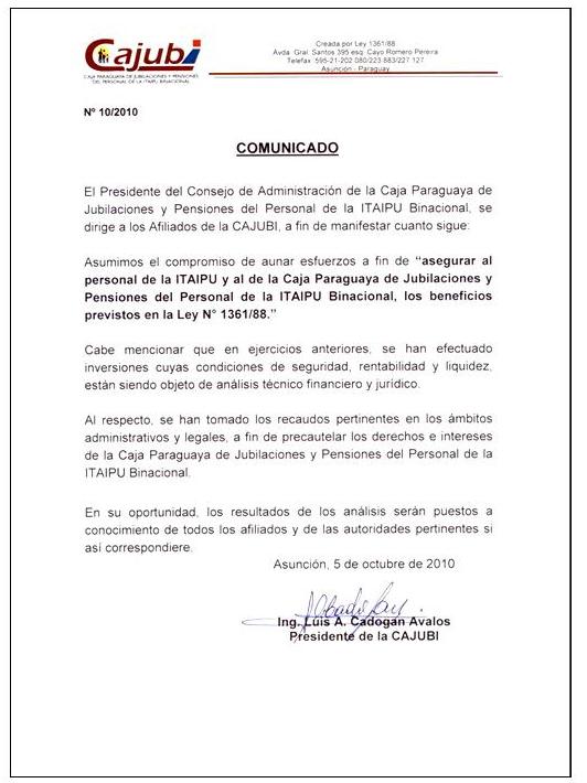 Comunicado de la CAJUBI